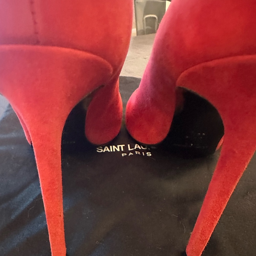 Saint Laurent Red Suede Heels - Picture 7 of 10